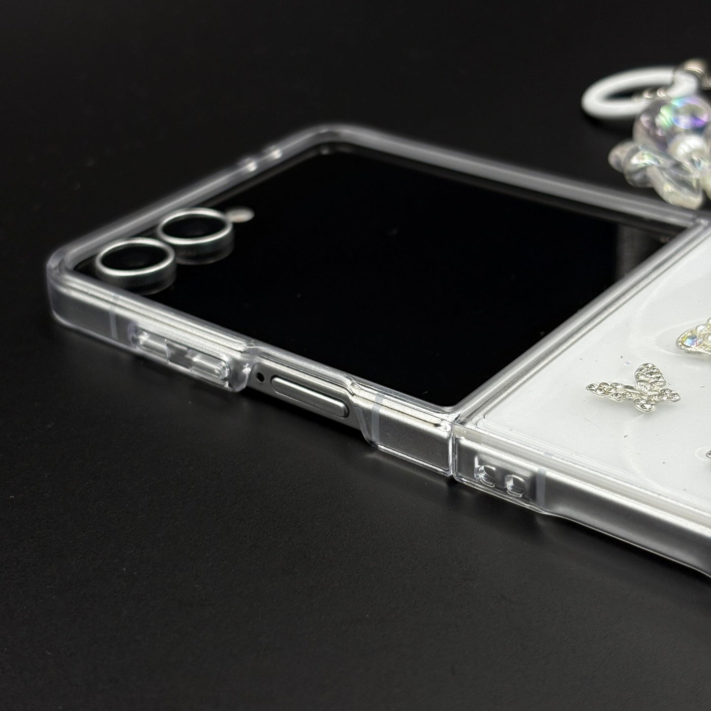 Butterfly Case with Rhinestone Crystals & Beaded Charm Strap for Samsung Galaxy Z Flip 7 | Luxury Transparent Cover