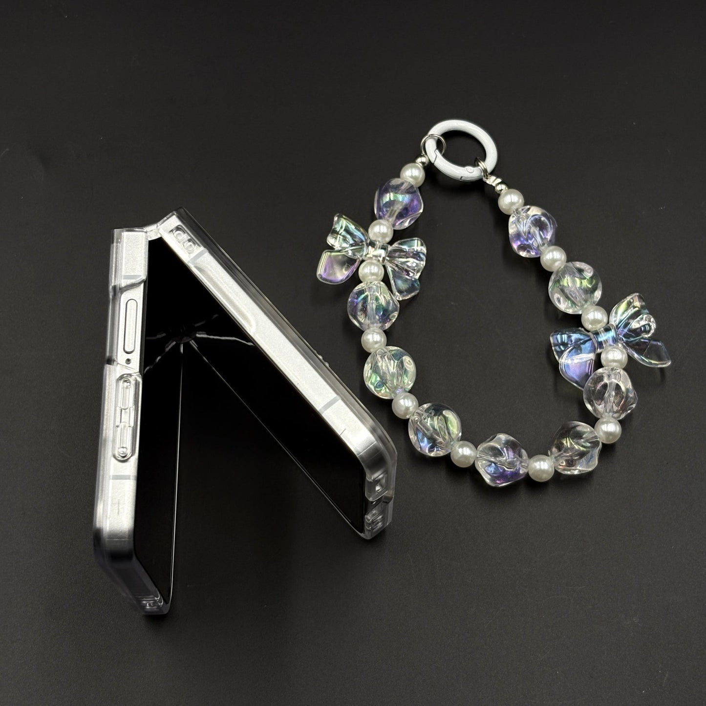 Butterfly Case with Rhinestone Crystals & Beaded Charm Strap for Samsung Galaxy Z Flip 7 | Luxury Transparent Cover