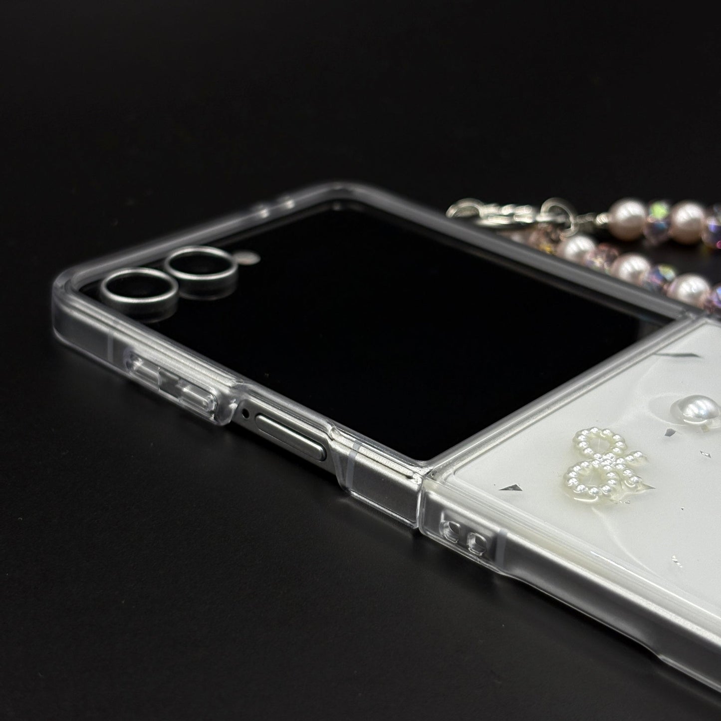 Pearl Butterfly Case with Beaded Charm Strap for Samsung Galaxy Z Flip 7 | Elegant Protective Cover