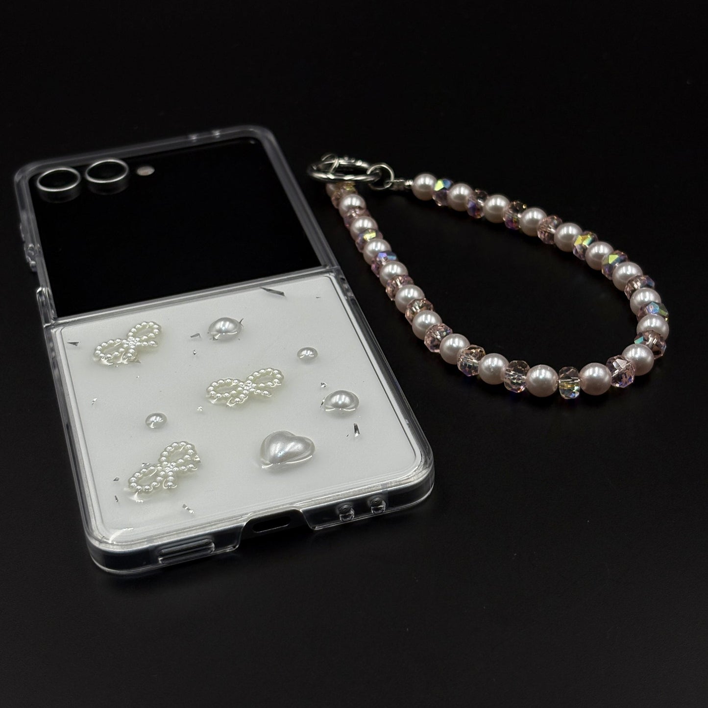 Pearl Butterfly Case with Beaded Charm Strap for Samsung Galaxy Z Flip 7 | Elegant Protective Cover