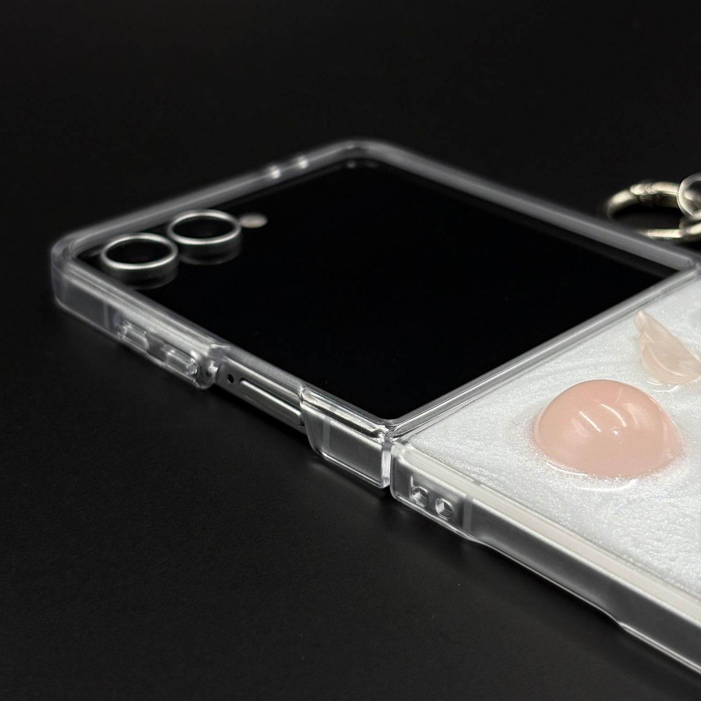 Luxury Heart Case with 3D Pearl Frame & Charm Strap for Samsung Galaxy Flip 7 | Elegant Protective Cover