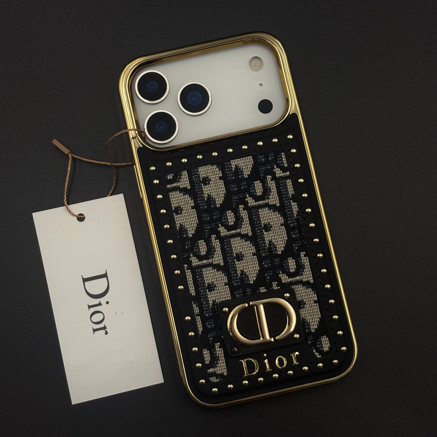 Gold Chrome Border CD Monogram Case for iPhone 17 Series