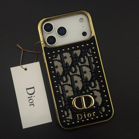 Gold Chrome Border CD Monogram Case for iPhone 17 Series