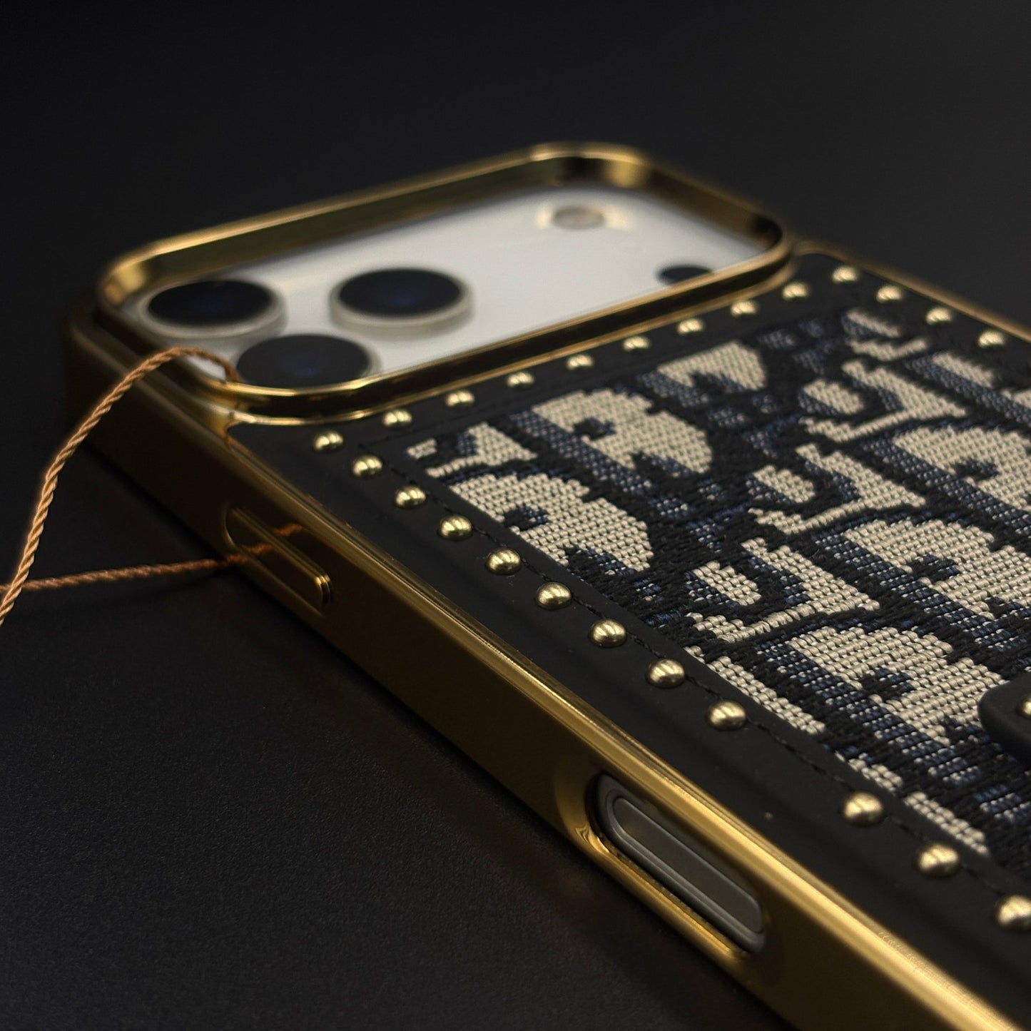 Gold Chrome Border CD Monogram Case for iPhone 17 Series