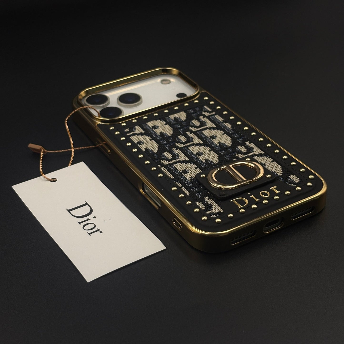 Gold Chrome Border CD Monogram Case for iPhone 17 Series