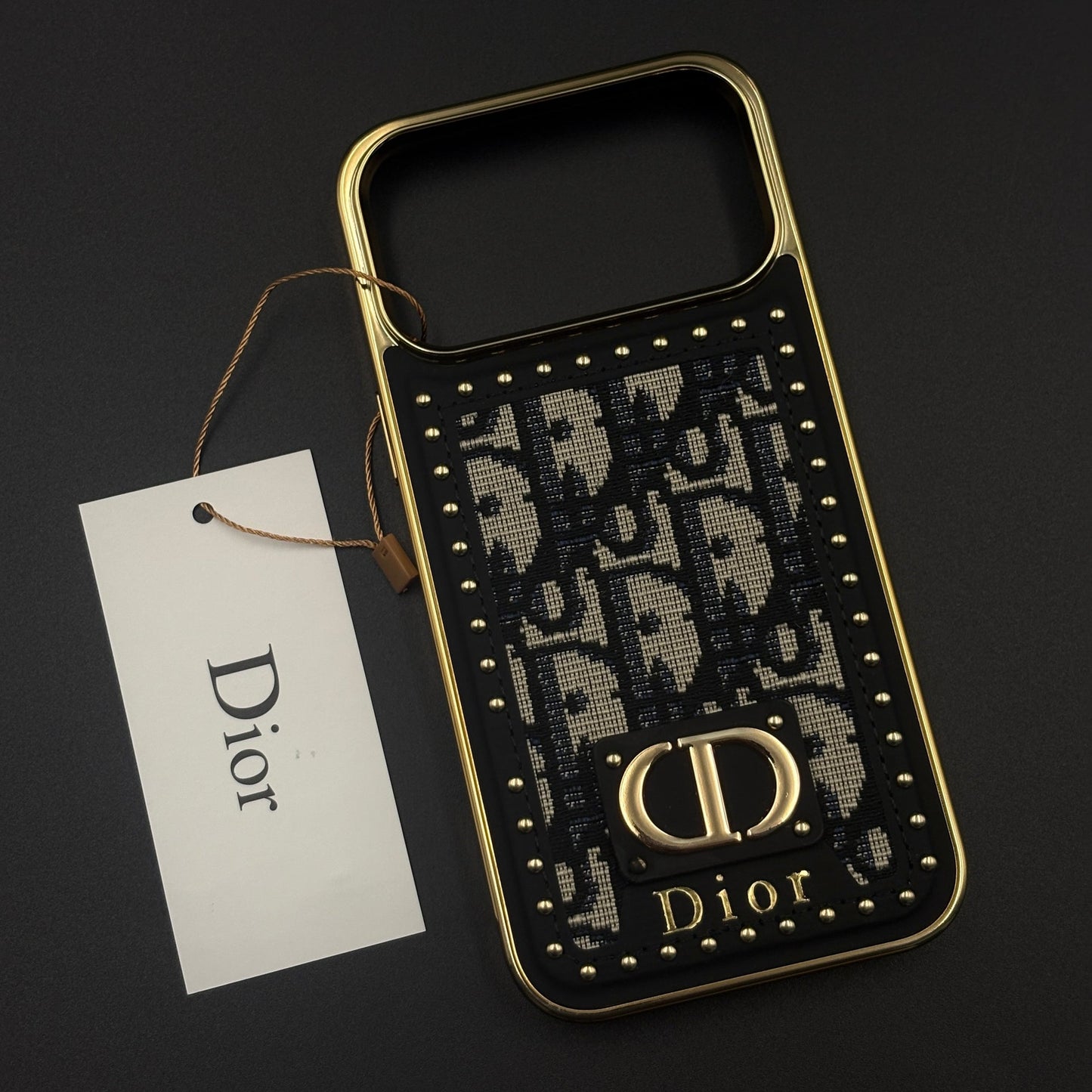 Gold Chrome Border CD Monogram Case for iPhone 17 Series