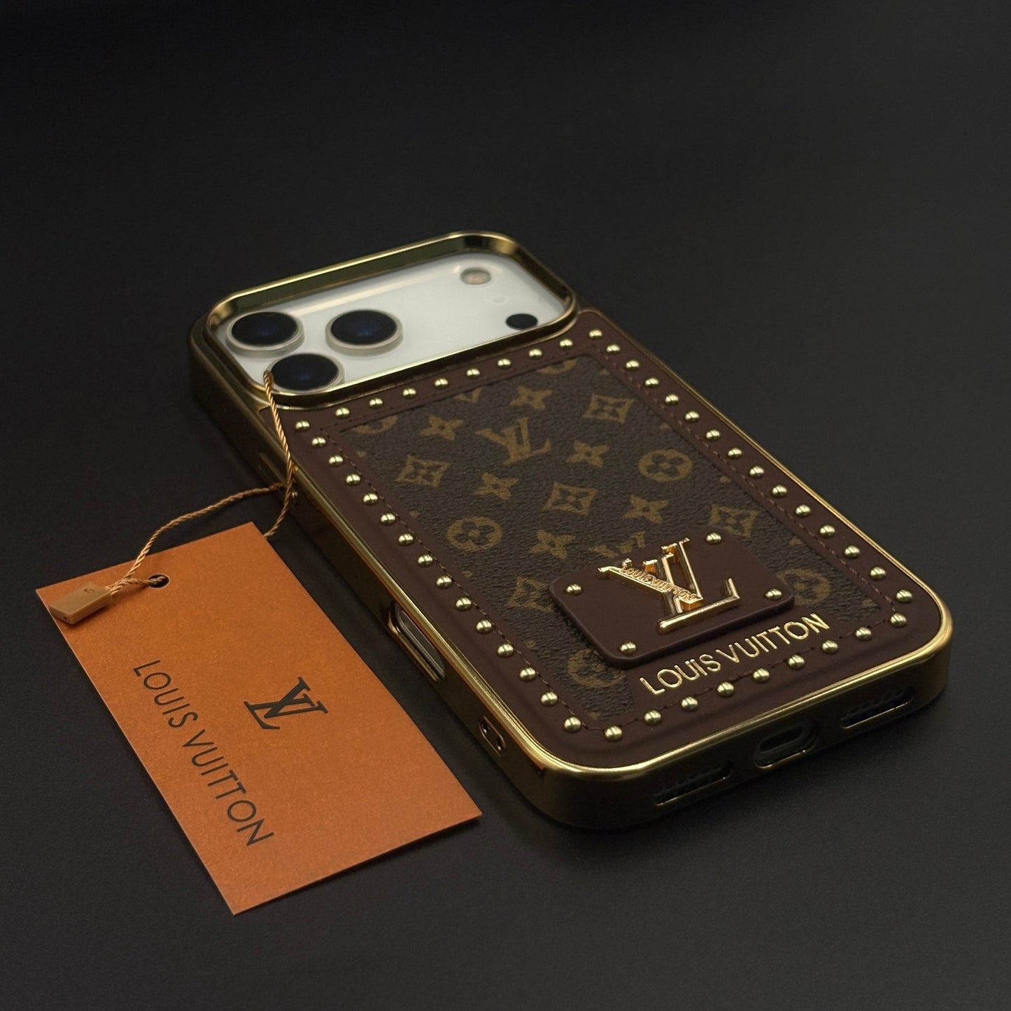 Gold Chrome Border Luxury Fashion Brand Monogram Case for iPhone 17 Series