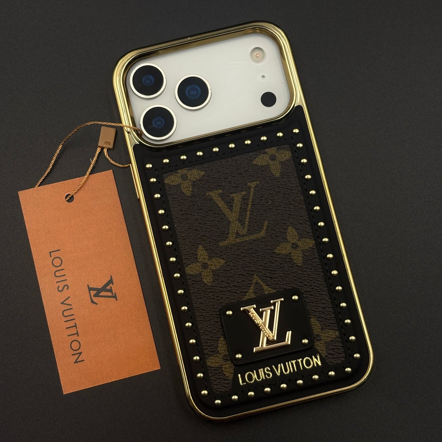 Gold Chrome Border Luxury Fashion Brand Monogram Case for iPhone 17 Series