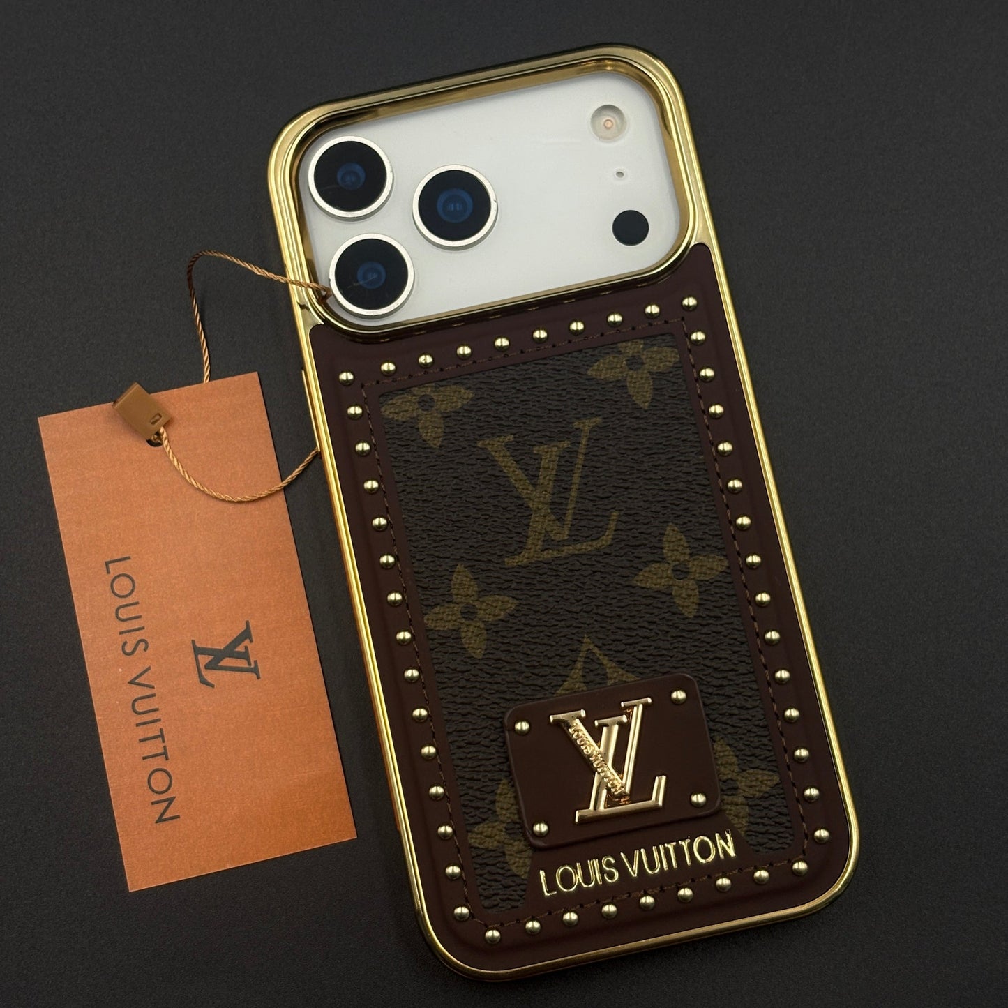 Gold Chrome Border Luxury Fashion Brand Monogram Case for iPhone 17 Series