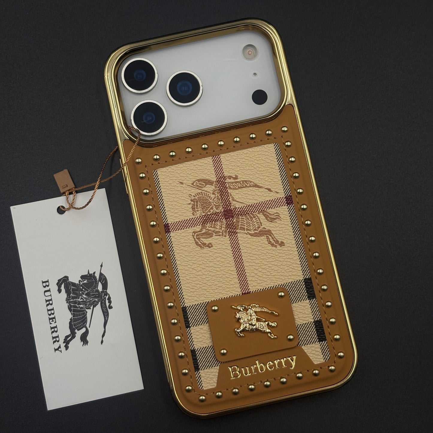 Gold Chrome Border BBRY Monogram Case for iPhone 17 Series