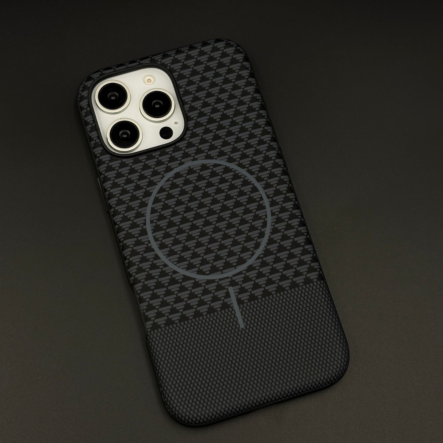 Dual Tone Geometric Feel Texture MagSafe Mobile Case Cover for iPhone 16 Series