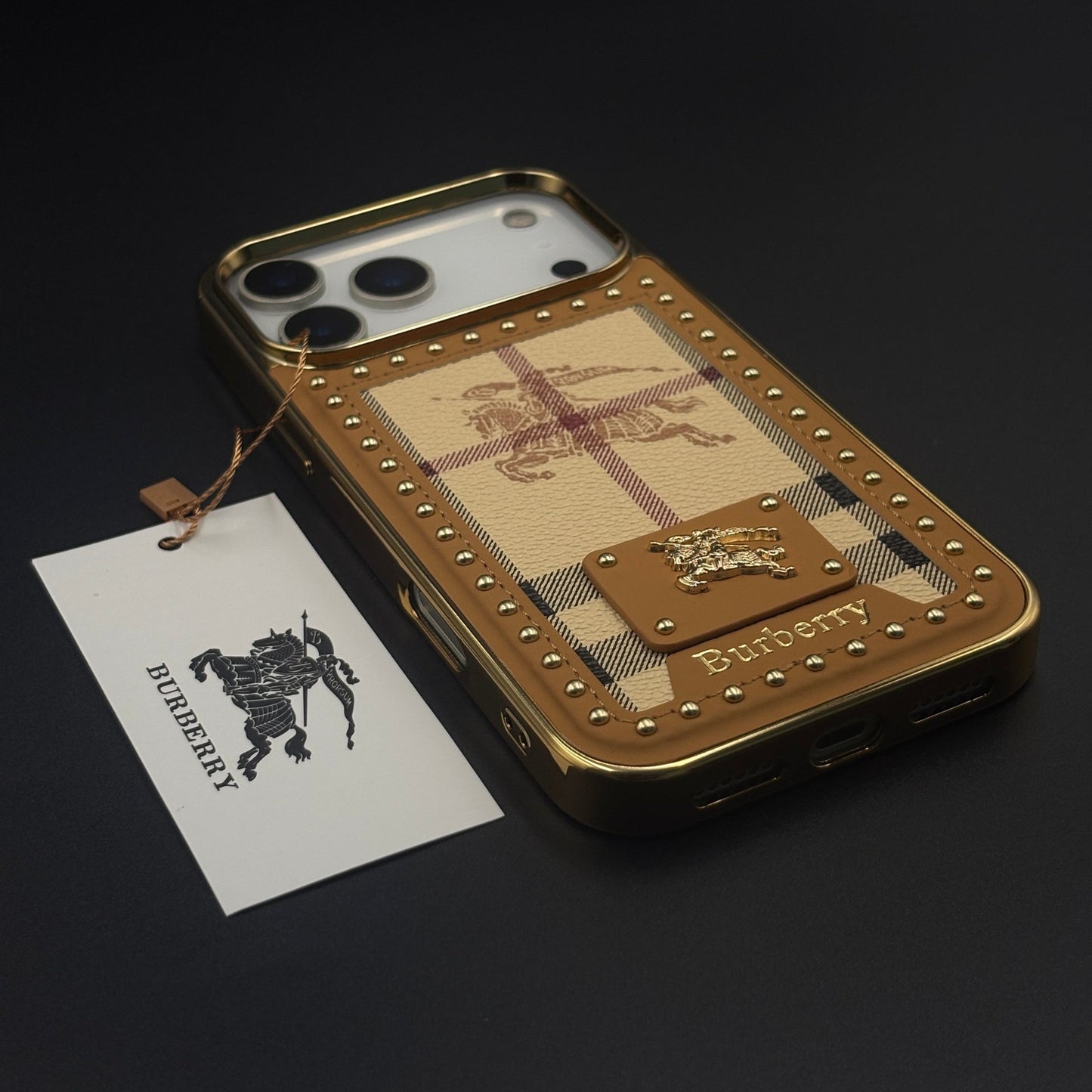 Gold Chrome Border BBRY Monogram Case for iPhone 17 Series