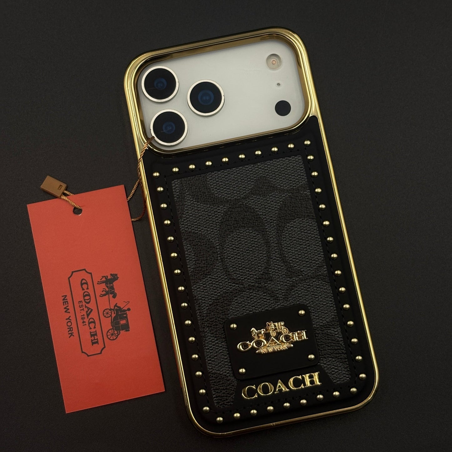Gold Chrome Border CC Monogram Case for iPhone 17 Series
