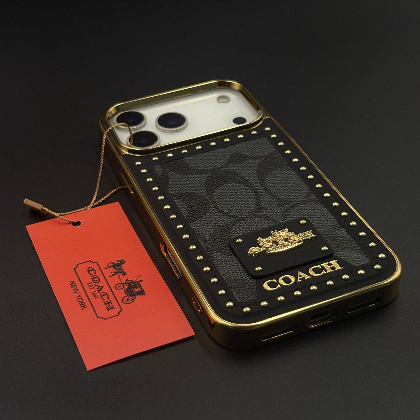 Gold Chrome Border CC Monogram Case for iPhone 17 Series