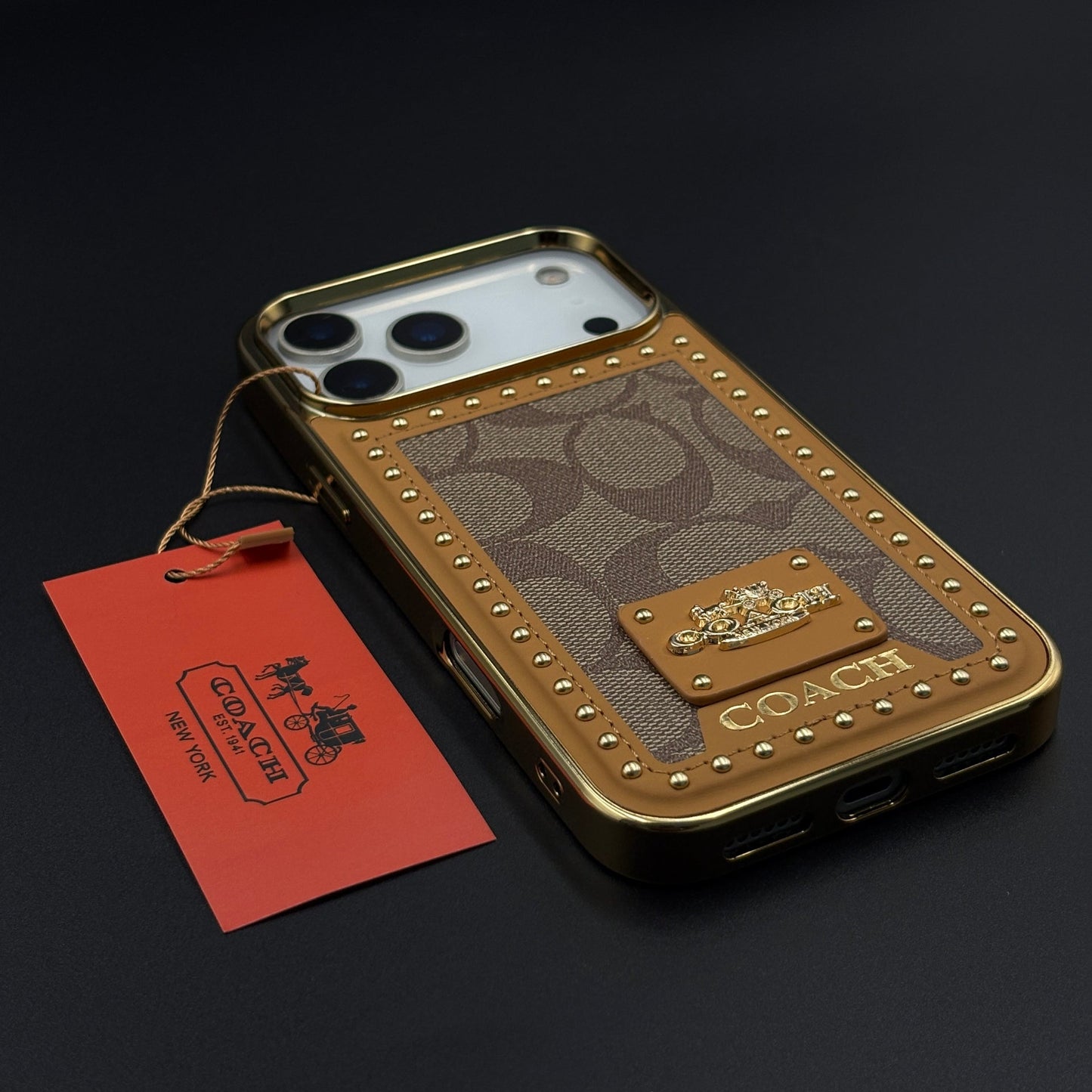 Gold Chrome Border CC Monogram Case for iPhone 17 Series