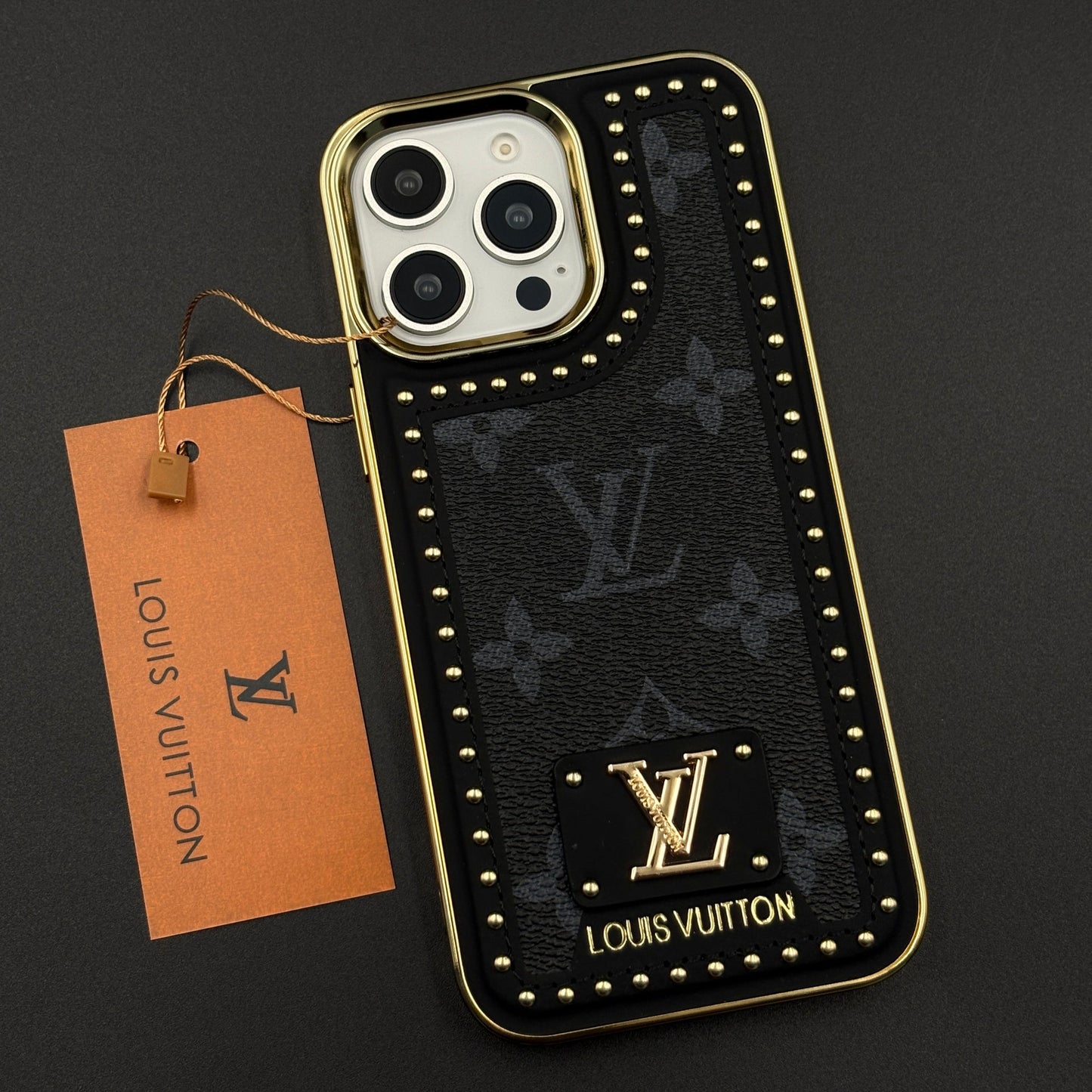 Gold Chrome Border Luxury Fashion Brand Monogram Case for iPhone