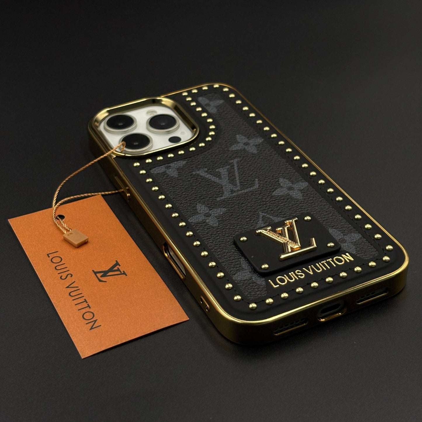Gold Chrome Border Luxury Fashion Brand Monogram Case for iPhone