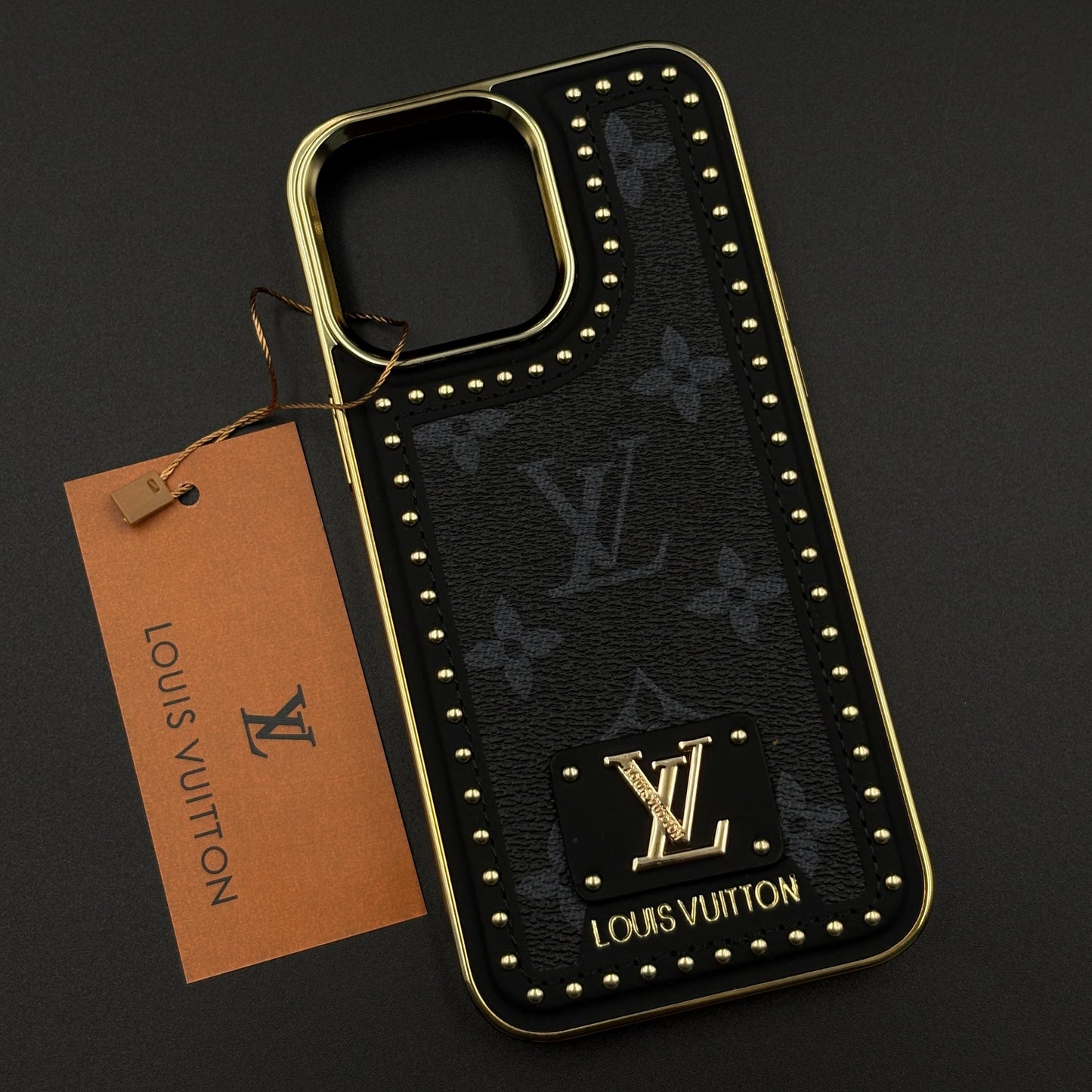 Gold Chrome Border Luxury Fashion Brand Monogram Case for iPhone