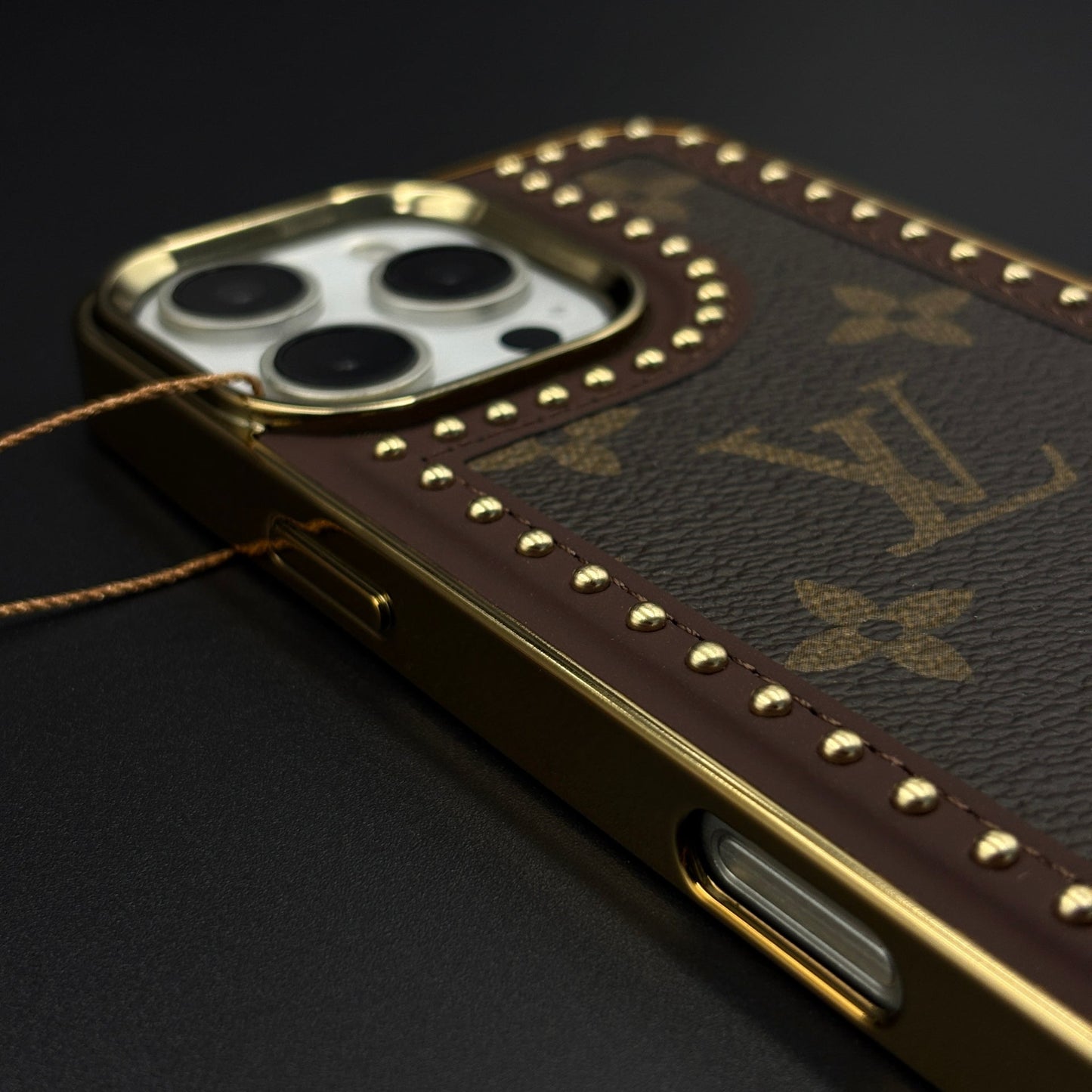 Gold Chrome Border Luxury Fashion Brand Monogram Case for iPhone