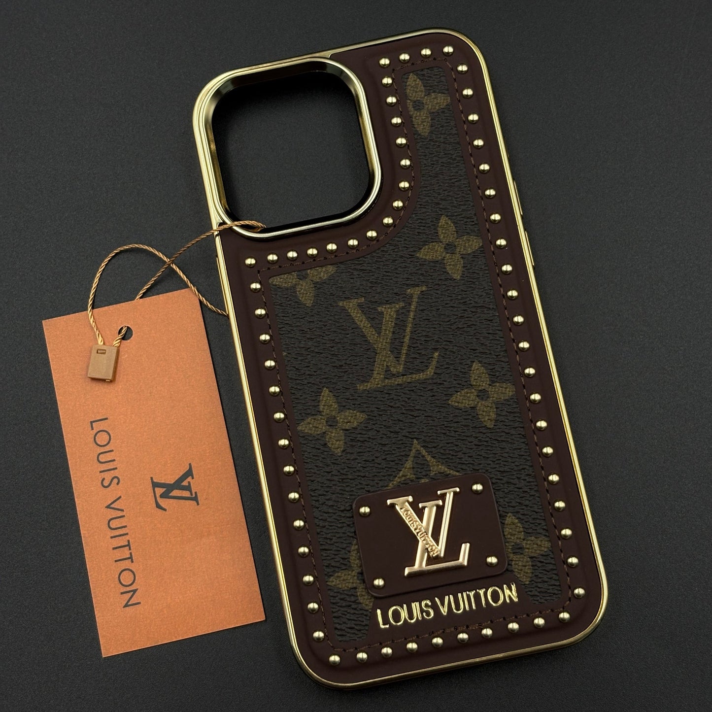 Gold Chrome Border Luxury Fashion Brand Monogram Case for iPhone