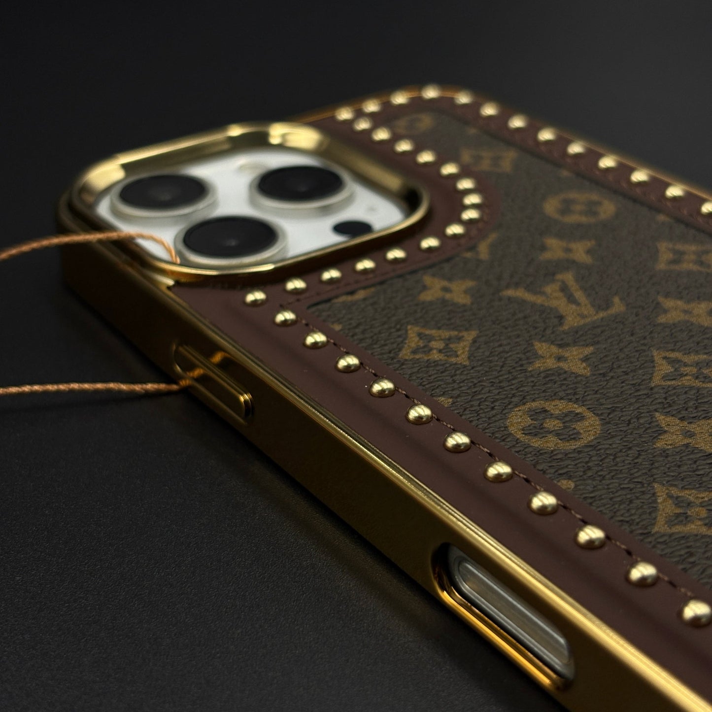Gold Chrome Border Luxury Fashion Brand Monogram Case for iPhone