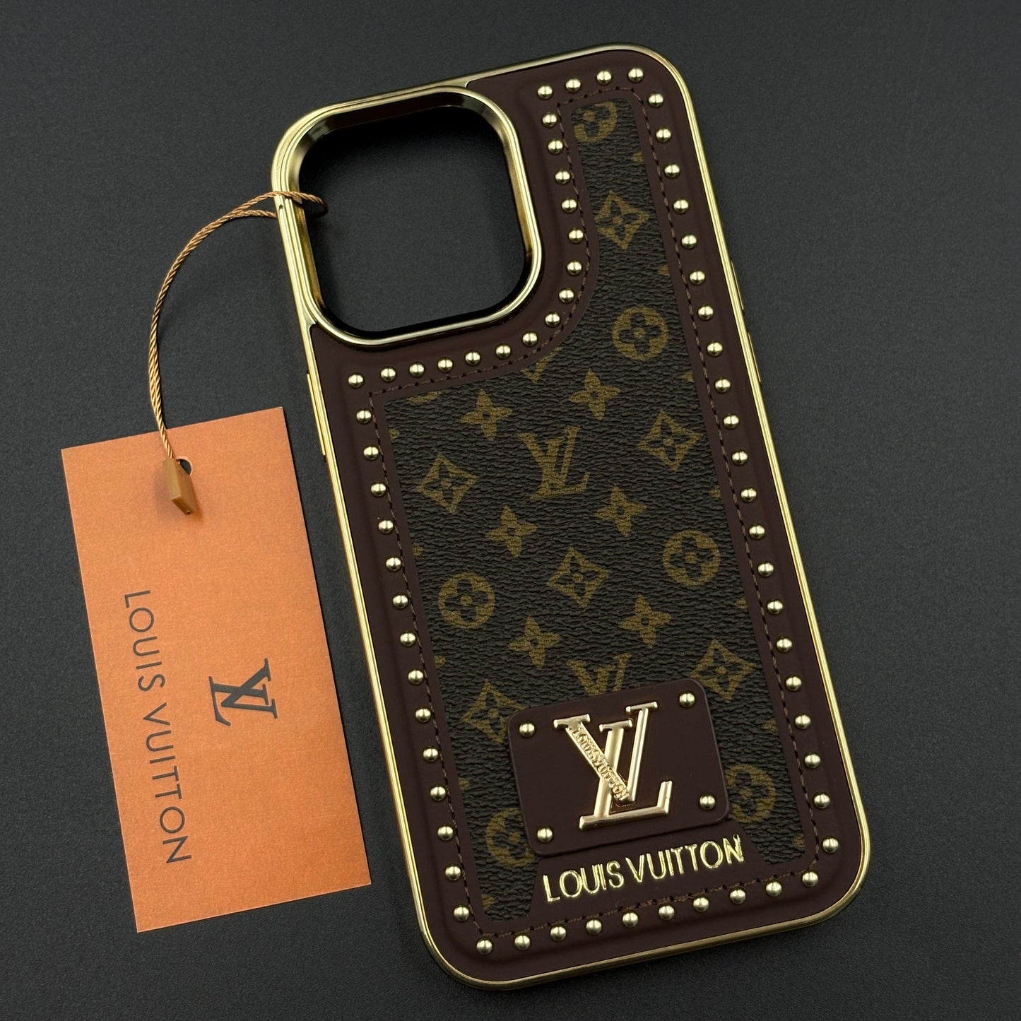 Gold Chrome Border Luxury Fashion Brand Monogram Case for iPhone