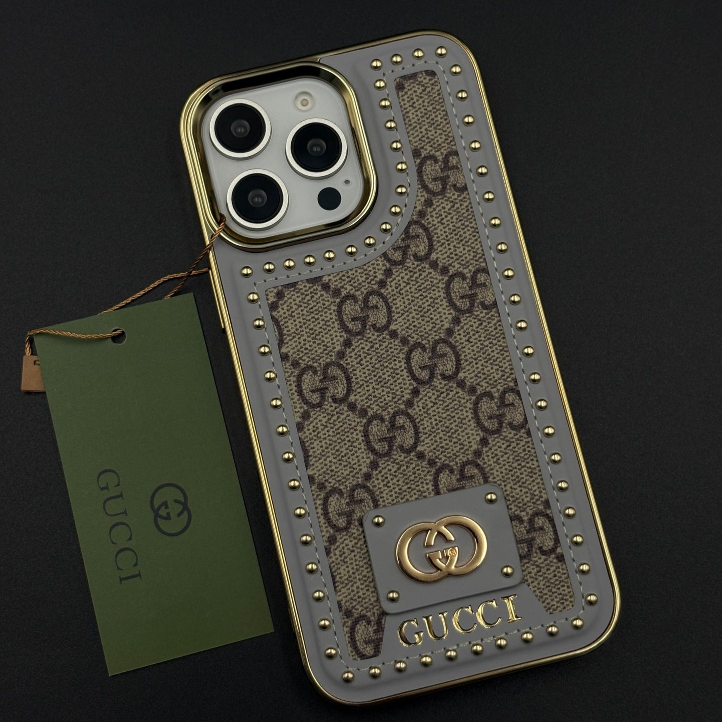 Gold Chrome Border GG Monogram Case for iPhone