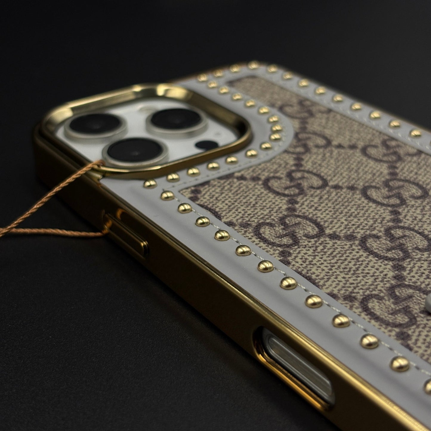 Gold Chrome Border GG Monogram Case for iPhone