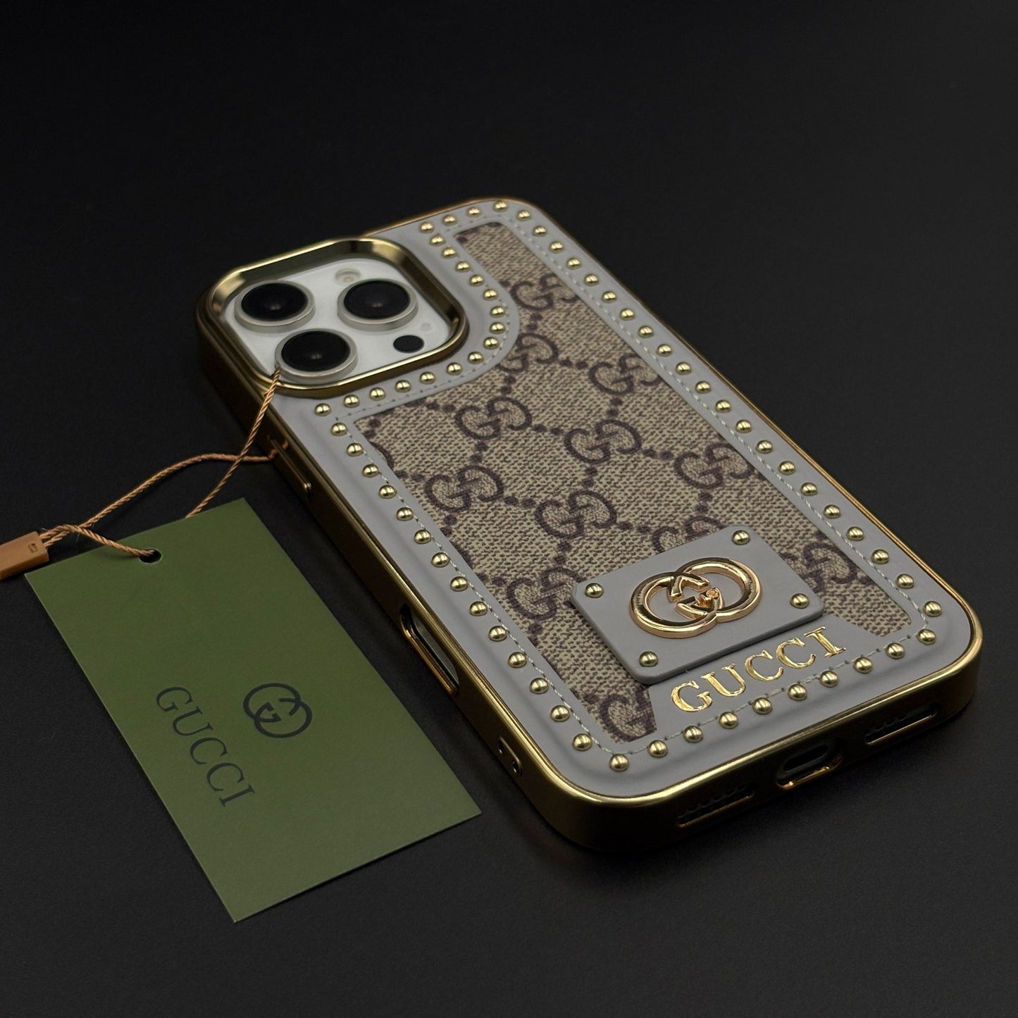 Gold Chrome Border GG Monogram Case for iPhone