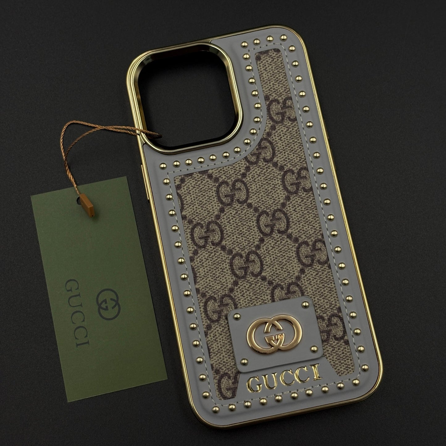 Gold Chrome Border GG Monogram Case for iPhone