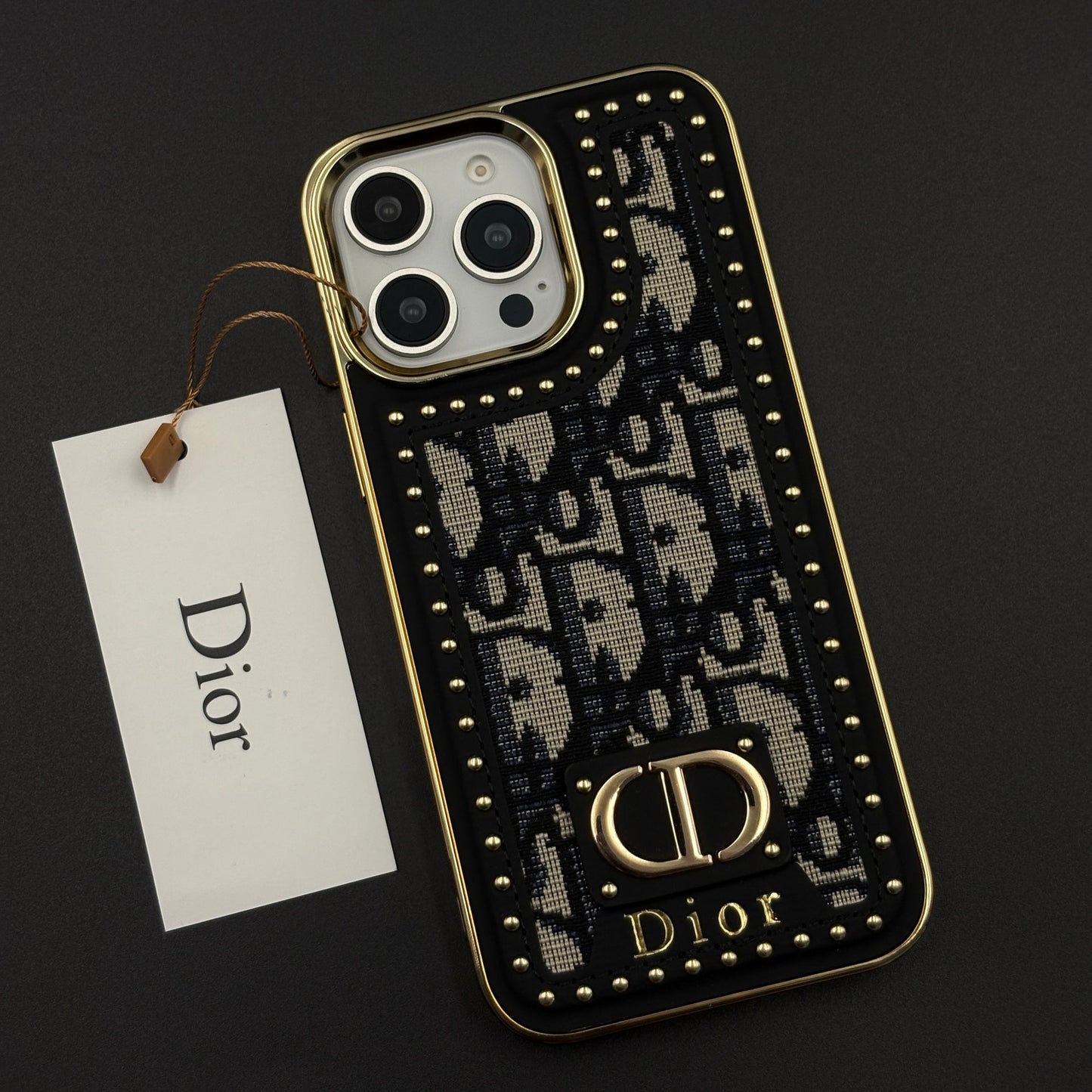 Gold Chrome Border CD Monogram Case for iPhone