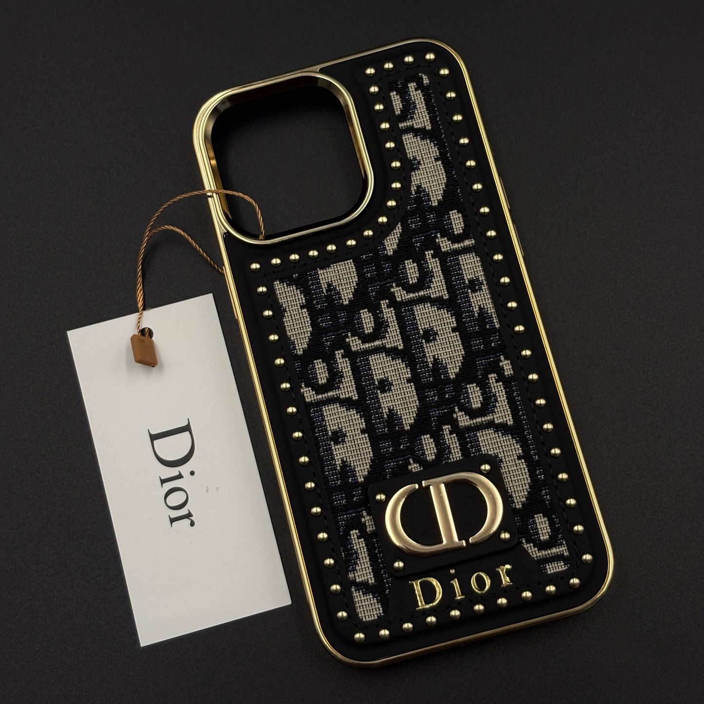 Gold Chrome Border CD Monogram Case for iPhone