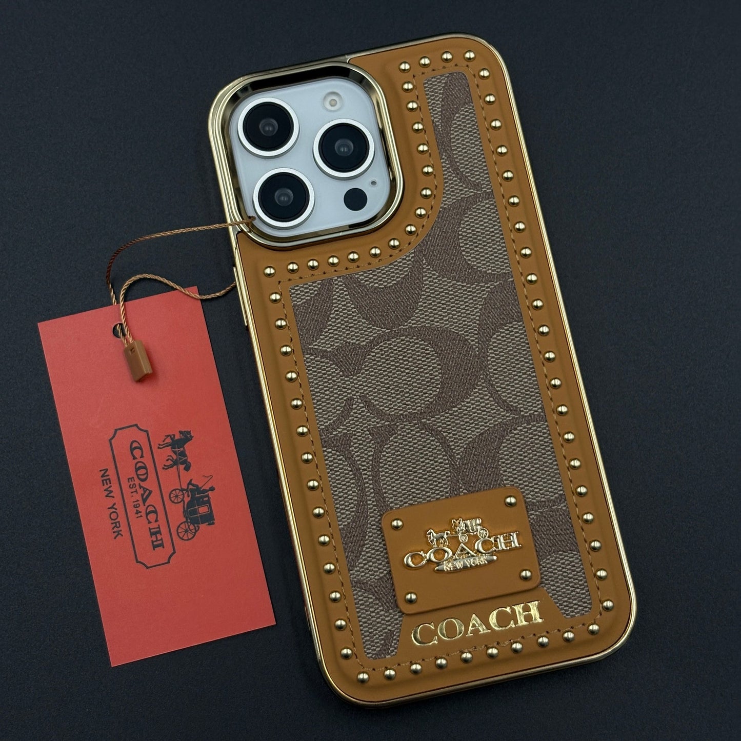 Gold Chrome Border CC Monogram Case for iPhone