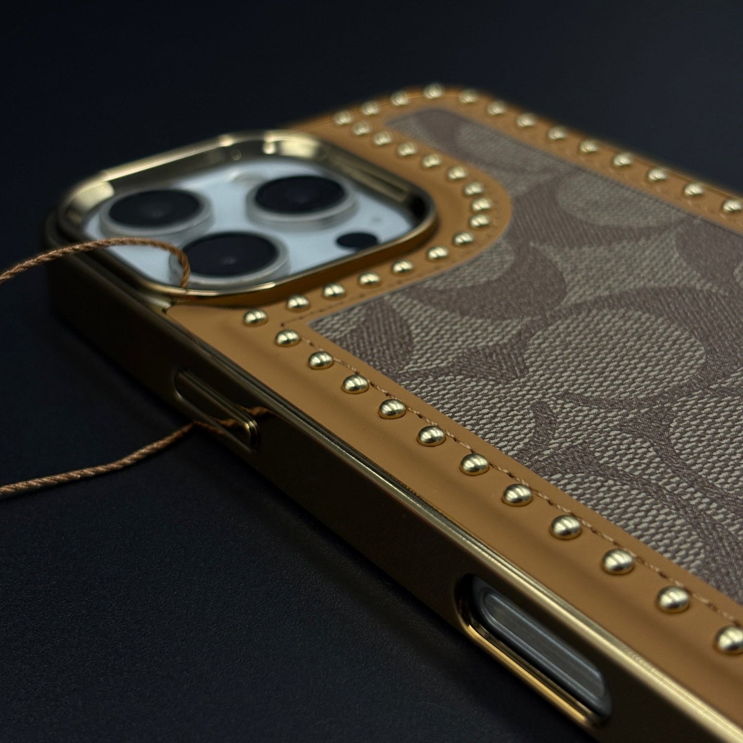 Gold Chrome Border CC Monogram Case for iPhone