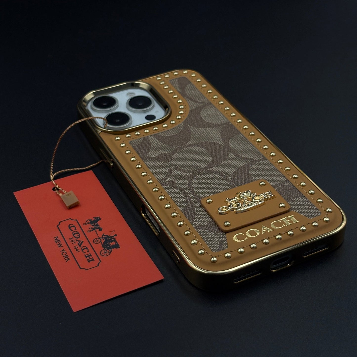 Gold Chrome Border CC Monogram Case for iPhone