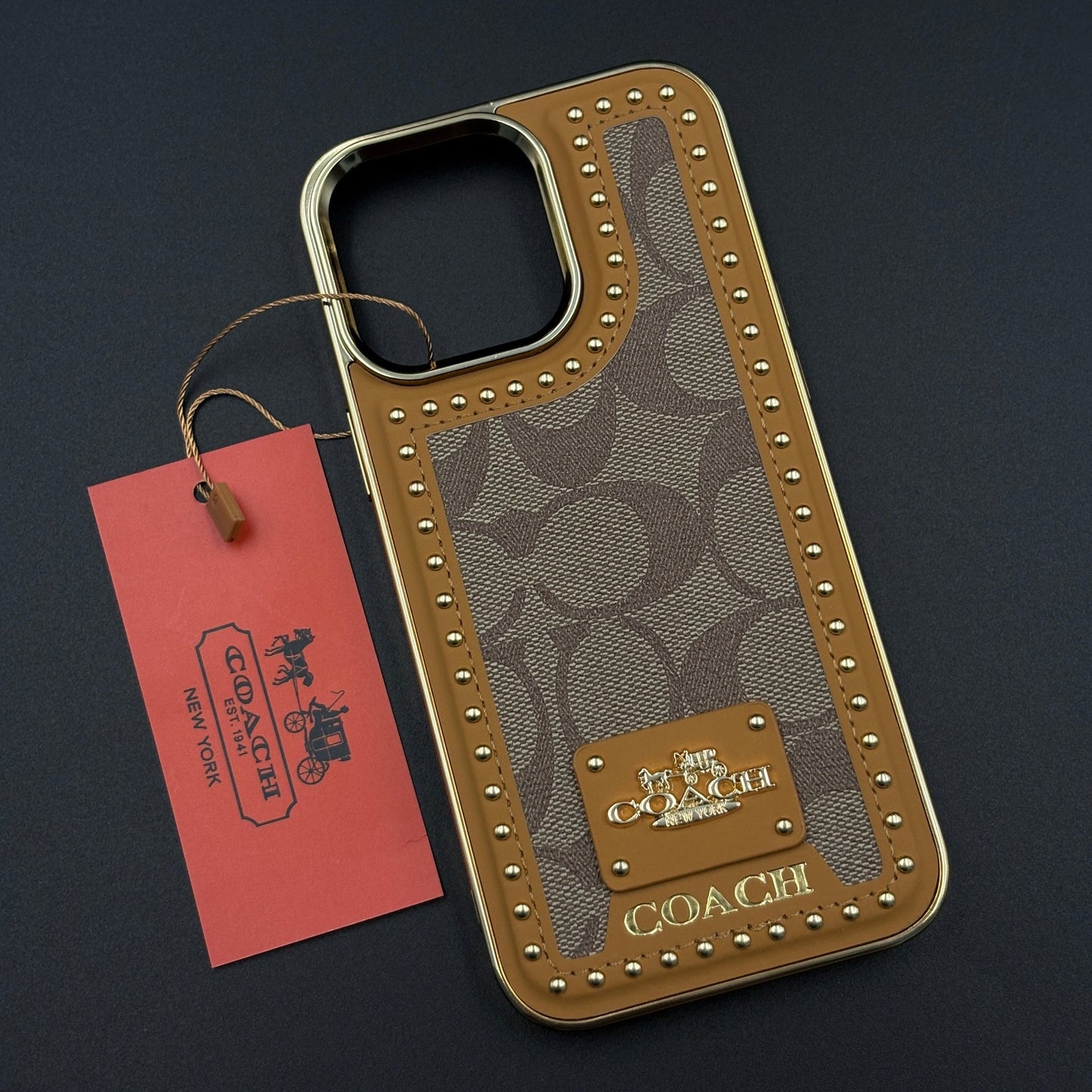 Gold Chrome Border CC Monogram Case for iPhone
