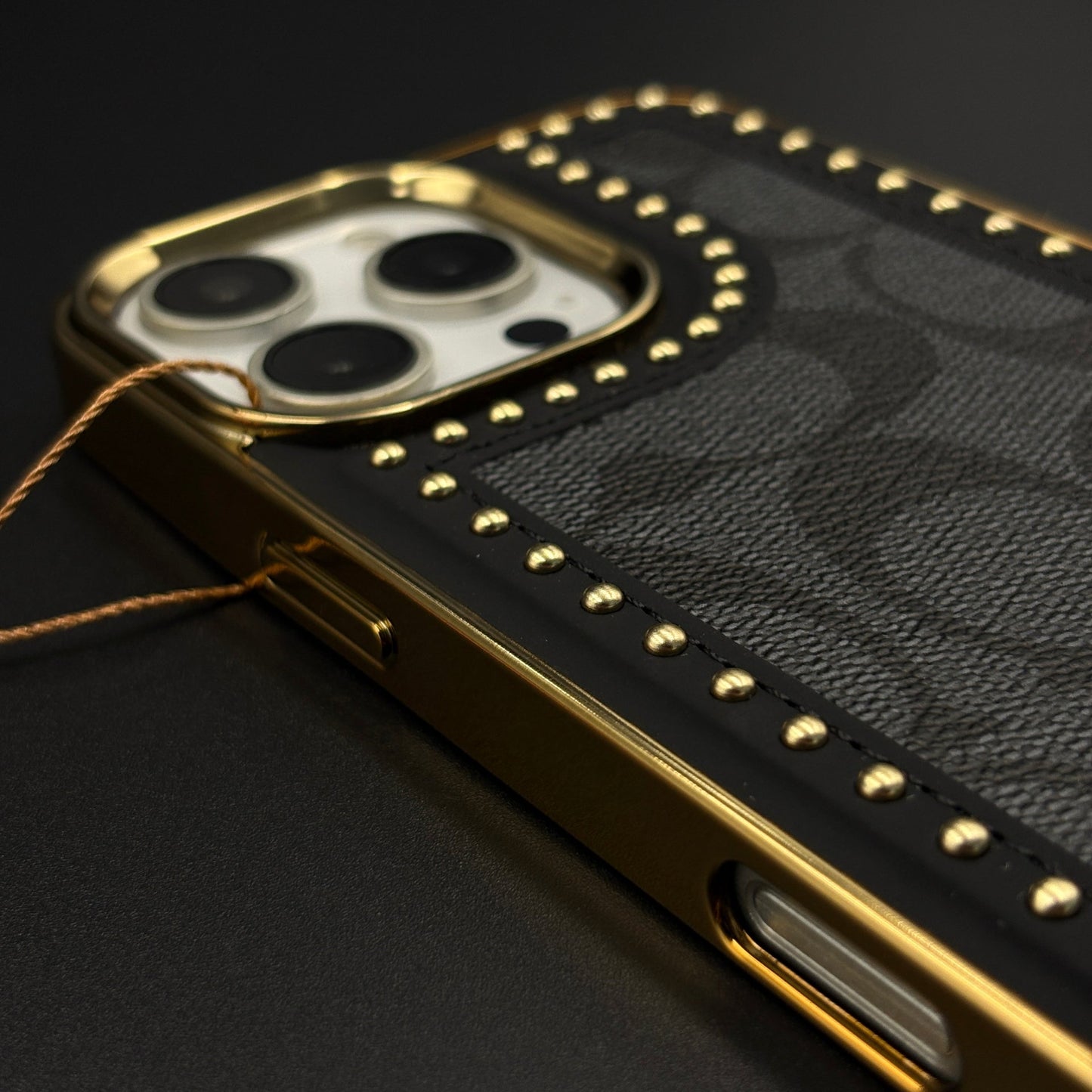 Gold Chrome Border CC Monogram Case for iPhone