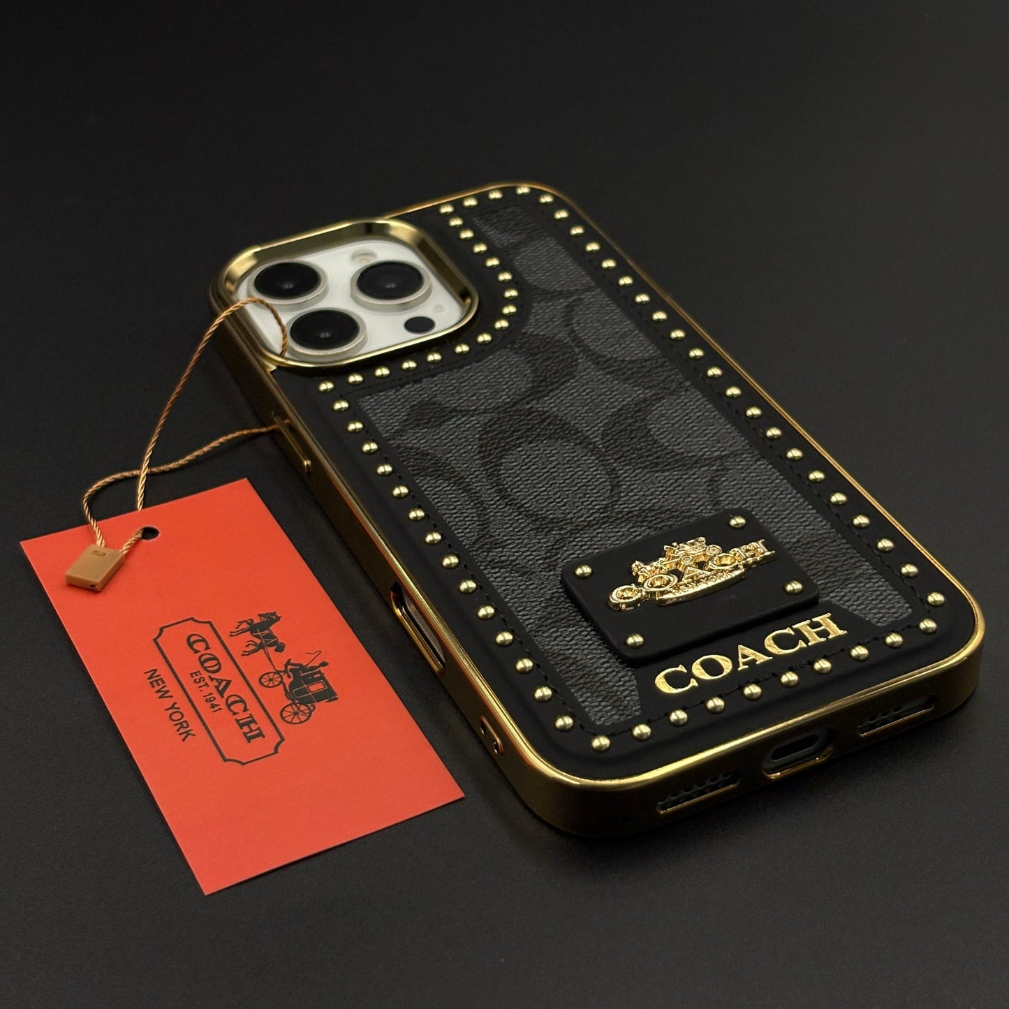Gold Chrome Border CC Monogram Case for iPhone