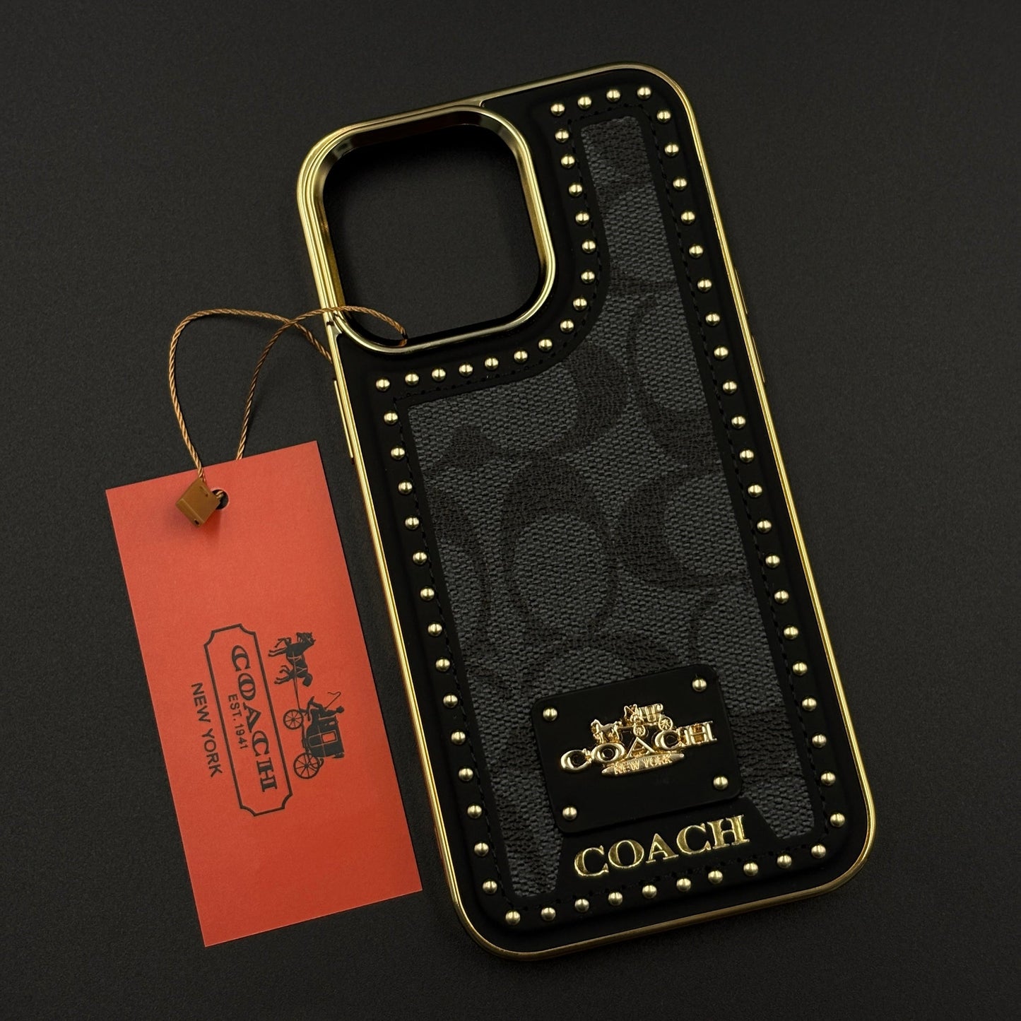 Gold Chrome Border CC Monogram Case for iPhone