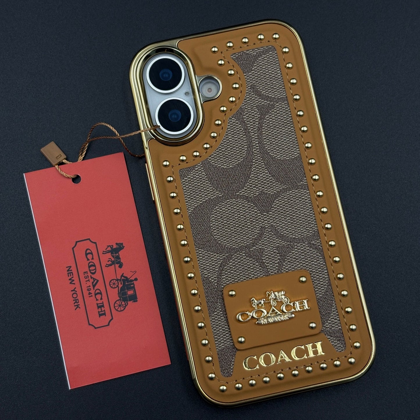 Gold Chrome Border CC Monogram Case for iPhone 17
