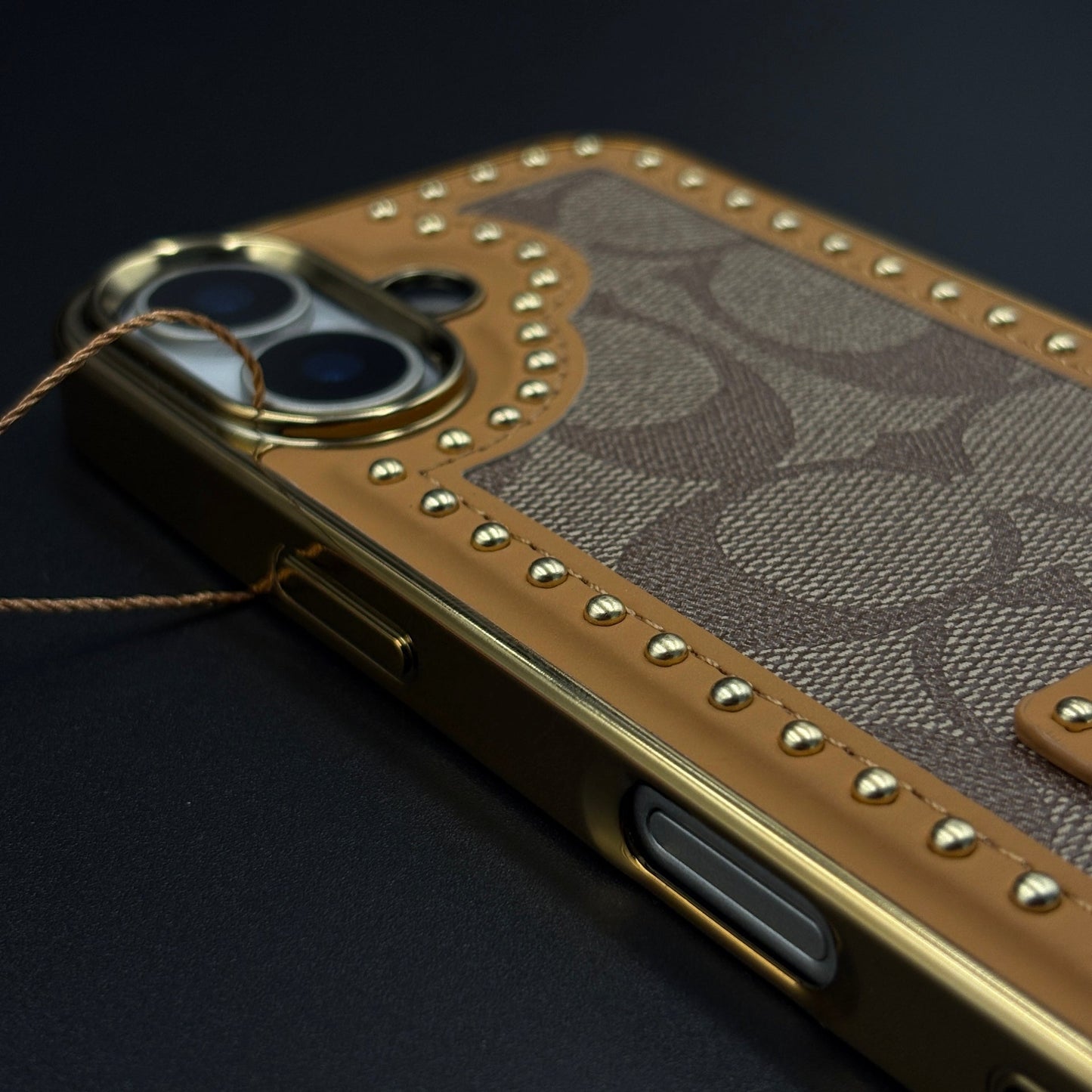 Gold Chrome Border CC Monogram Case for iPhone 17