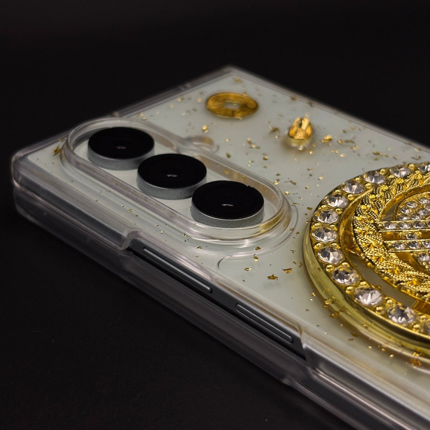 Luxury Rotating Dollar Case for Samsung Galaxy Z Fold 7 | Gold Bling Coin Design with Beaded Wrist Strap