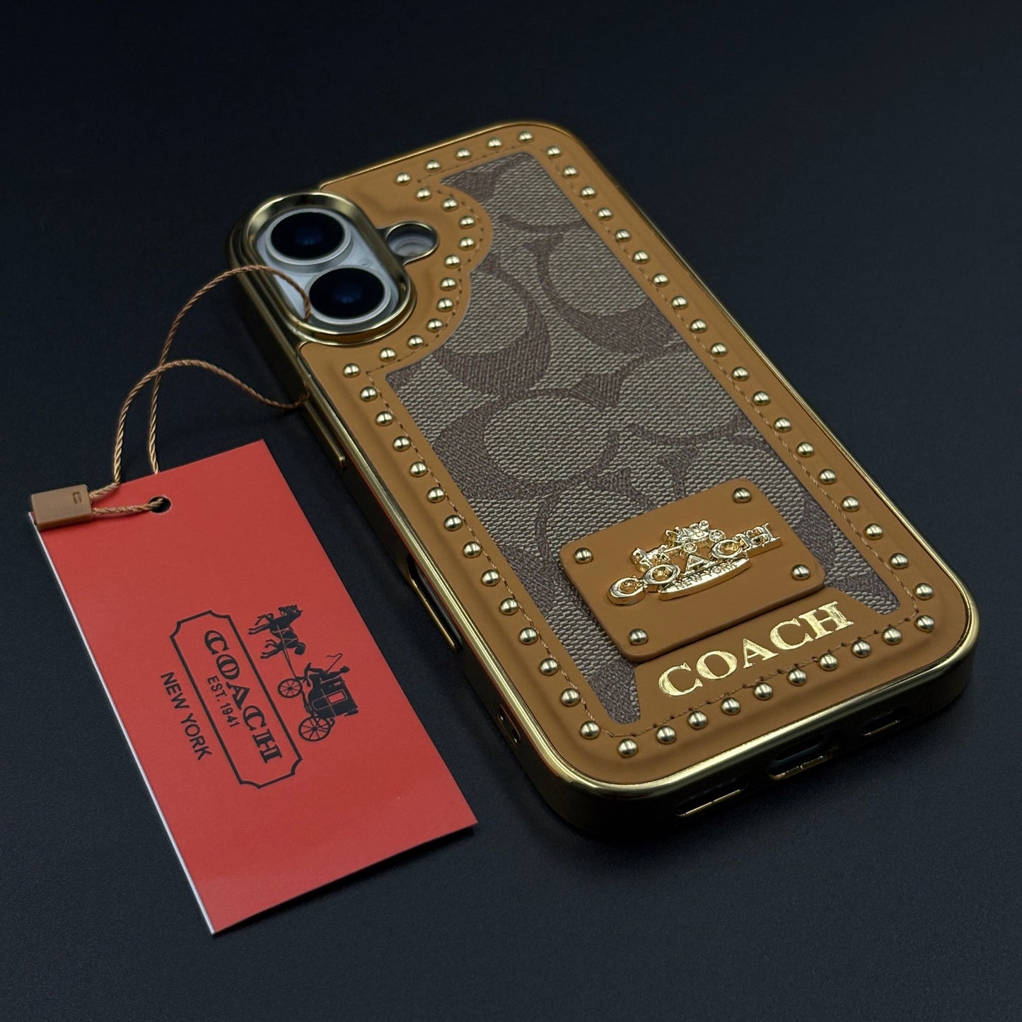 Gold Chrome Border CC Monogram Case for iPhone 17