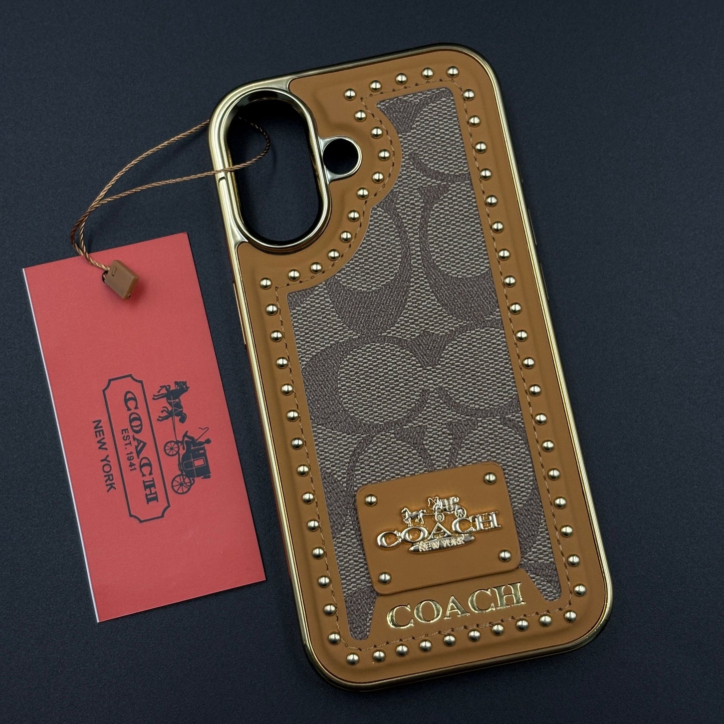 Gold Chrome Border CC Monogram Case for iPhone 17