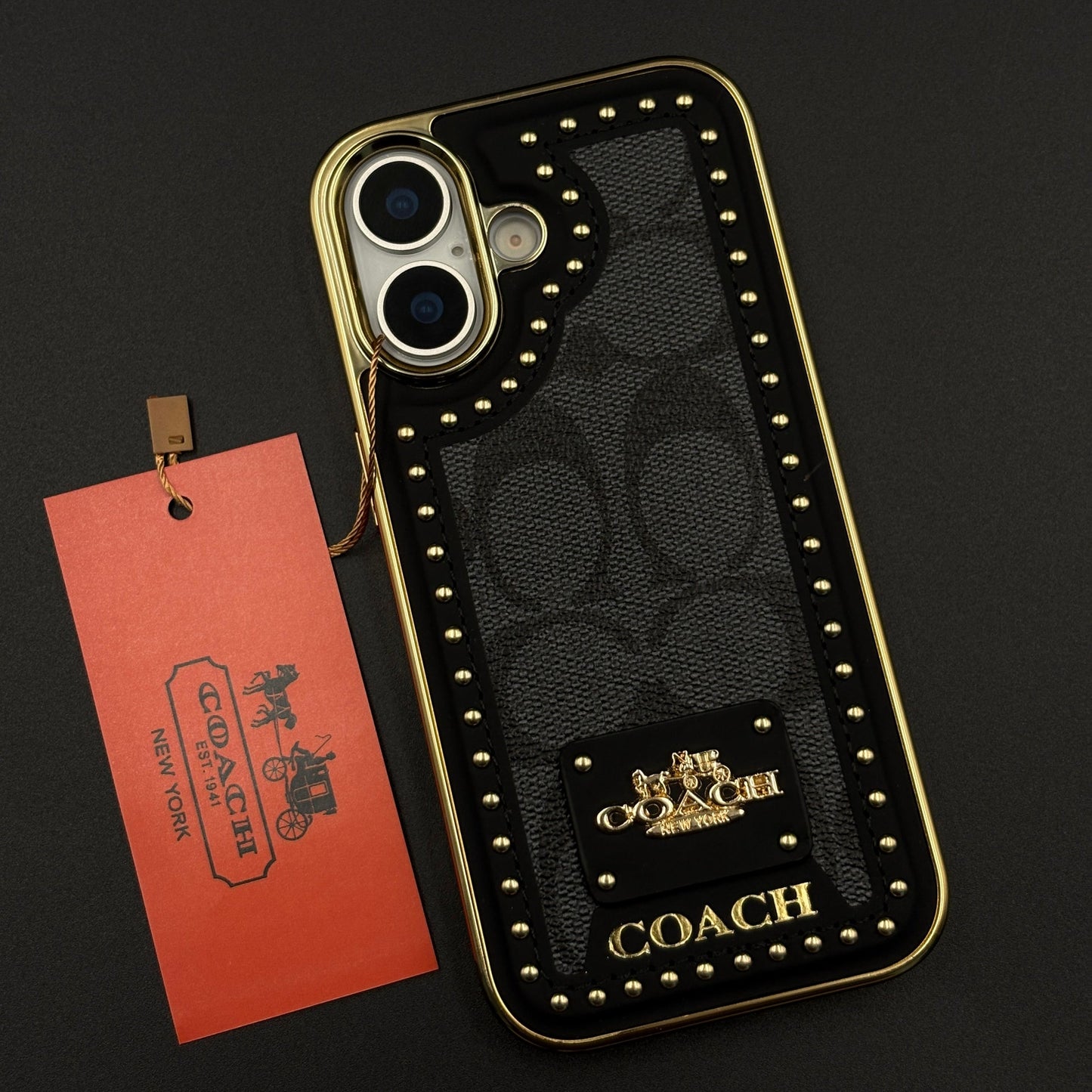 Gold Chrome Border CC Monogram Case for iPhone 17