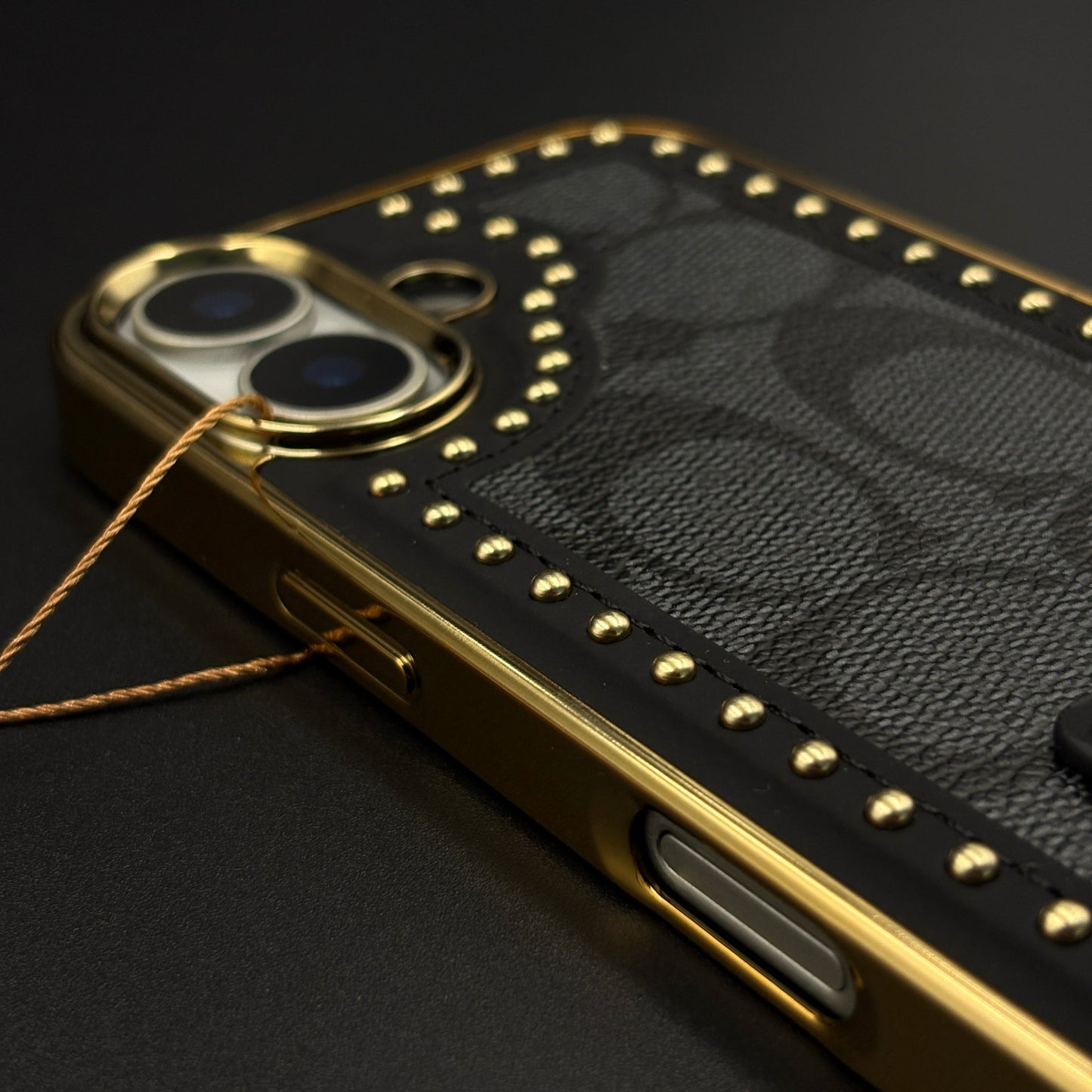 Gold Chrome Border CC Monogram Case for iPhone 17