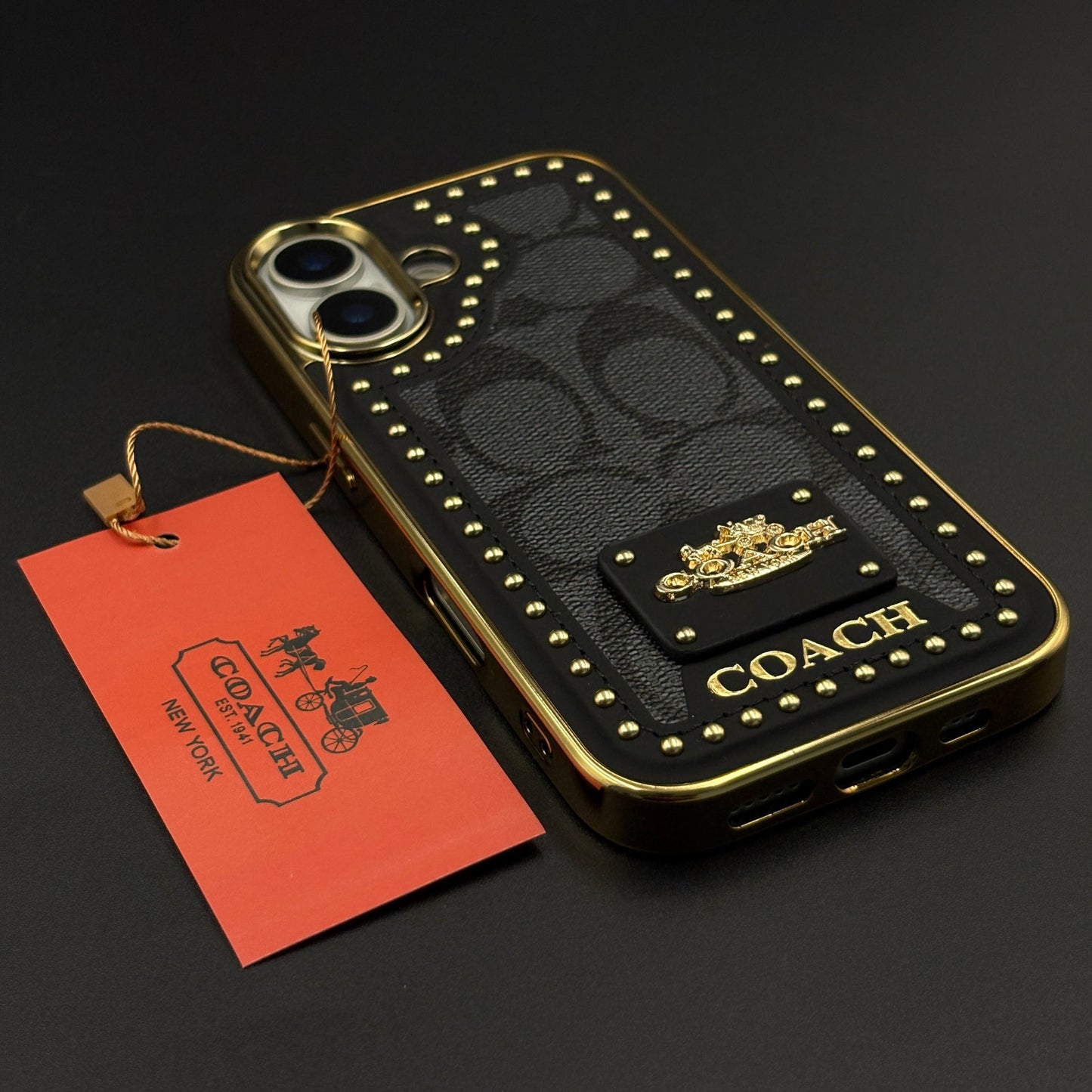 Gold Chrome Border CC Monogram Case for iPhone 17