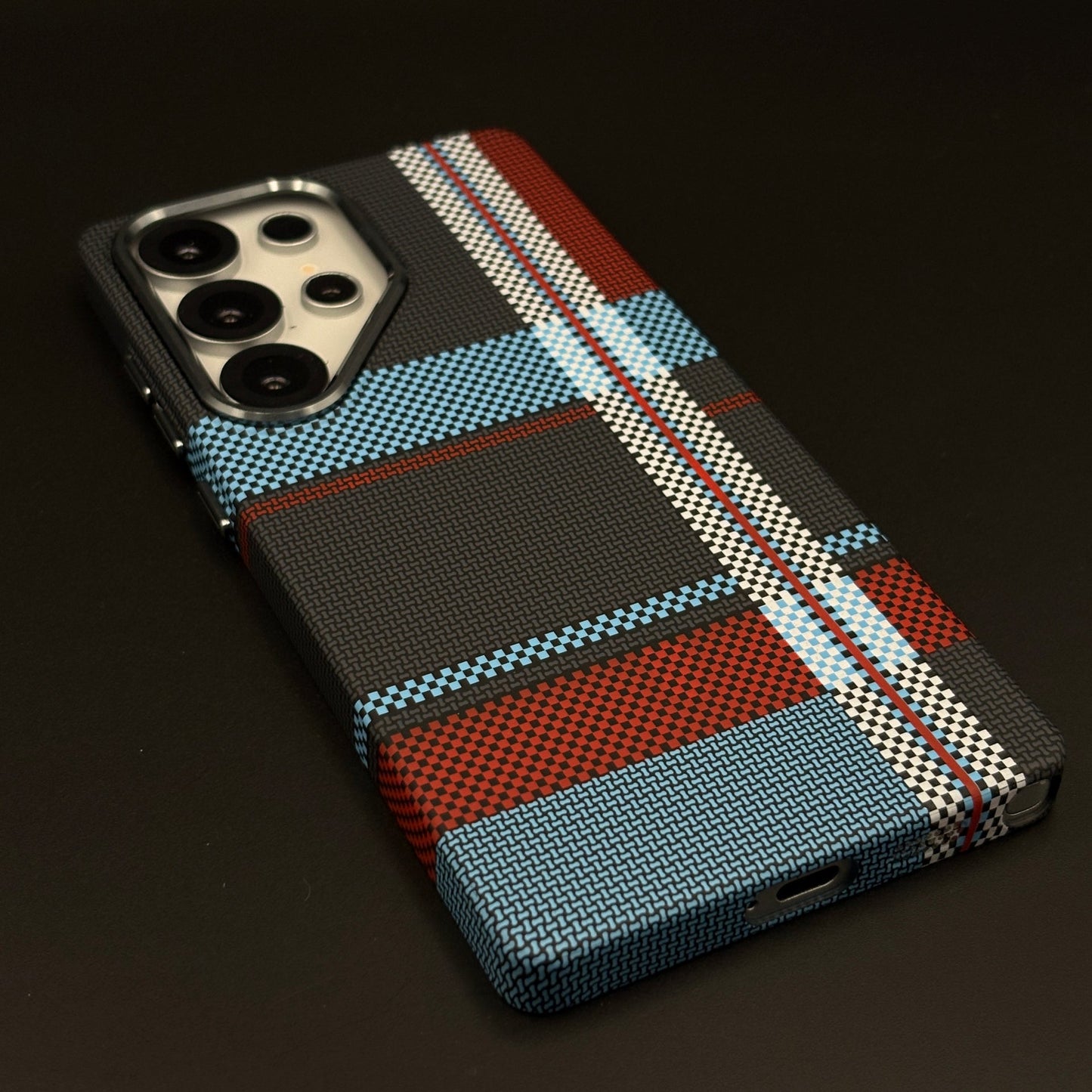Aramid Texture Case Midnight Blue Plaid for Samsung Galaxy S25 Ultra Carbon Fibre Feel | Hidden MagSafe | Ultra Slim Fit