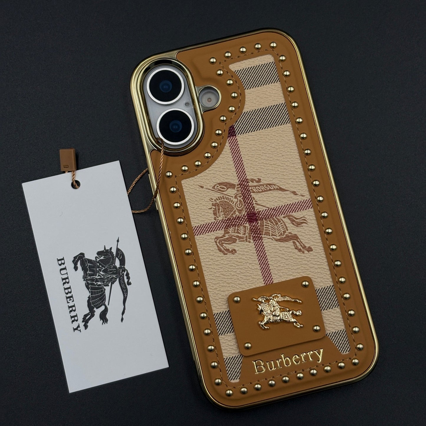 Gold Chrome Border BBRY Monogram Case for iPhone 17