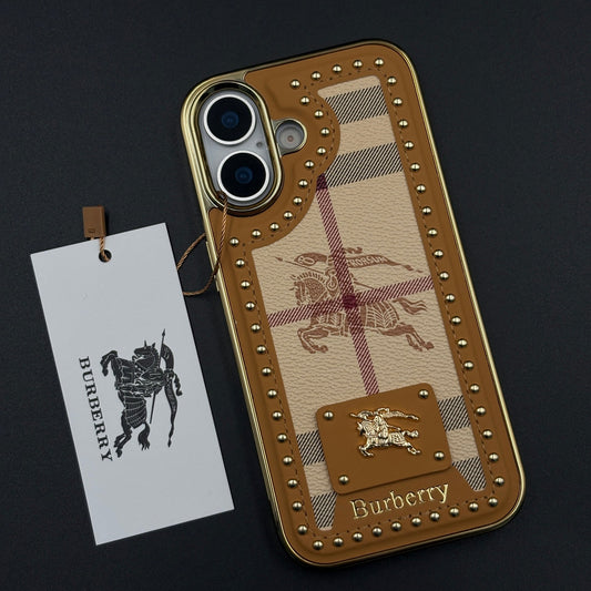 Gold Chrome Border BBRY Monogram Case for iPhone 17
